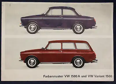 Orig. Werbeblatt Farbenmuster VW 1500A & Variant 1500 1965 Oldtimer Automobil sf