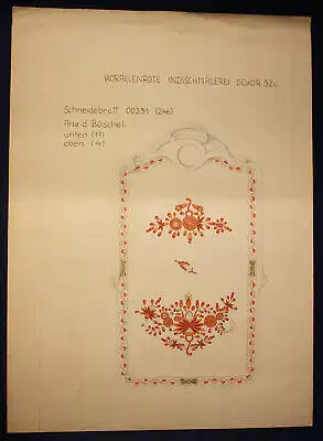 Orig. Entwurfzeichung Porzellanmanufaktur Meißen "Indi. korallenrot" um 1930 sf