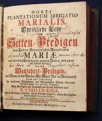 Riga Marialis Schriftliche Lehr & Sitten Predigen 1758 Religion Christentum js 