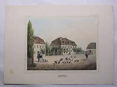 kolorierte Lithografie Quoos Poenicke Schlösser & Rittergüter um 1855 Sachsen xz
