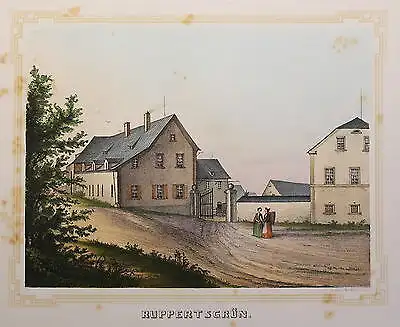Lithografie Ruppertsgrün Ansicht Poenicke Schlösser Rittergüter Sachsen um 1855