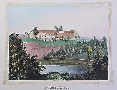 kolor. Lithografie Fürstenhof Poenicke Schlösser &. Rittergüter um 1855 Sachsen