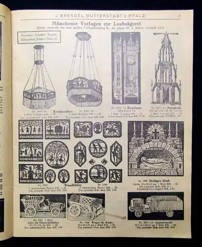 Werbezeitung von J. Brendel Nutzbringender Zeitvertreib Laubsägerei um 1920 sf