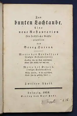Harrys Zur bunten Lachtaube Eine neue Restauration 1829 Geschichten Erzählung sf