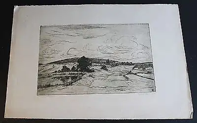 Ferdinand Steiniger Radierung Oberhessisches Dörfchen 1918 Hessen Grafik xz