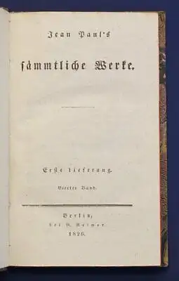 Jean Paul Sämmtliche Werke 4. Bd "Leben des Quintus Firlein" 1826 Klassiker sf