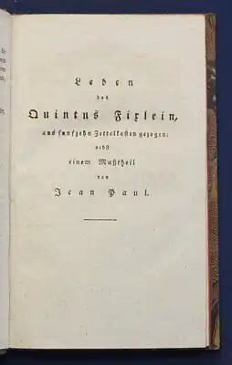 Jean Paul Sämmtliche Werke 4. Bd "Leben des Quintus Firlein" 1826 Klassiker sf