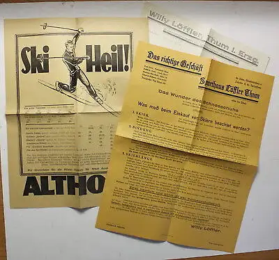 3 original Werbeblätter/Prospekte Wintersport um 1920 Sportart Ski fahren sf