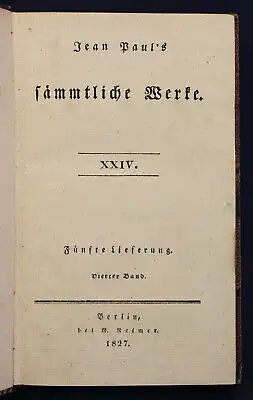Jean Paul Sämmtliche Werke 24. Bd "Titan" 1827 Klassiker Belletristik sf