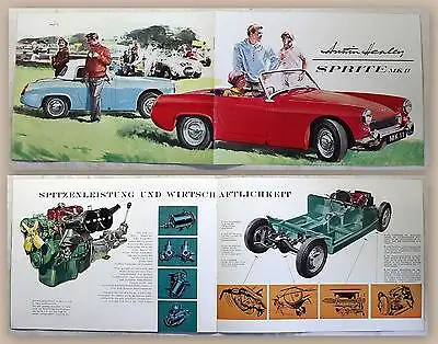 Werbeprospekt Broschüre Austin Healey Sprite MK II Automobil Oldtimer um 1960 xz