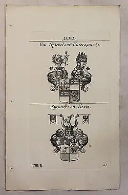 Kupferstich Wappen Familie Von Spitzel auf Unterspan & Spruner 1825 Heraldik xz