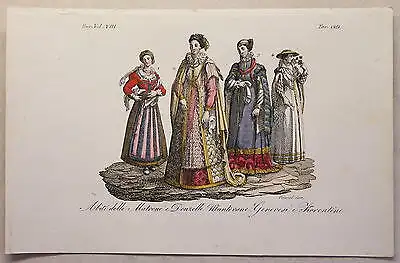 Europa Italien Mantua Trachten Kupferstich um 1825 Giarré handkoloriert Grafik