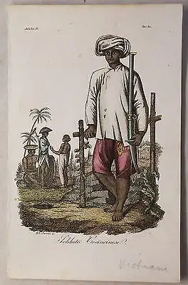 Asien Vietnam Cochinchina Kupferstich um 1825 Bernieri handkoloriert Grafik xyz