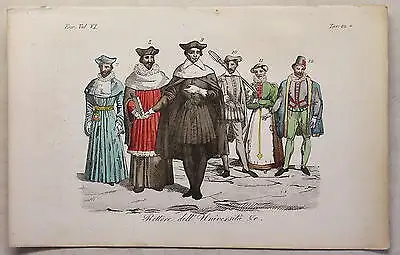 Europa Bekleidung Universität Trachten Kupferstich um 1825 handkoloriert Grafik