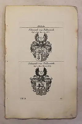 Kupferstich Wappen Familie Schmaufs von Pullenrieth 1825 Heraldik Adel Bayern xz