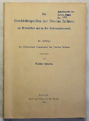 Schultze Geschichtsquellen der Provinz Sachsen 1893 Mittelalter Reformation xz