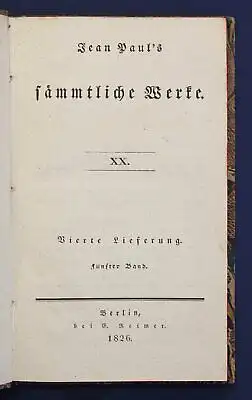 Jean Paul Sämmtliche Werke 20. Bd "Der Jubelsenior" 1826 Klassiker sf