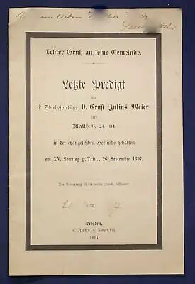 Letzte Predigt des Oberhofprediger D. Ernst Julius Meier 1897 Religion sf