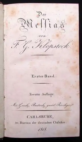 Klopstock Der Messias Bd.1- 12 in 6 1818 Lyrik Belletristik Klassiker js