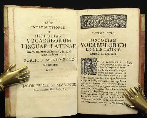 Köcher Historiam Vokabulorum Linguae Latinae, 2 Bände in 1 Buch 1718, 1747 js