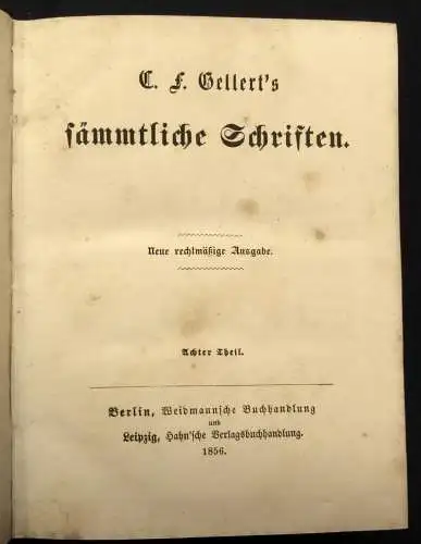 C. F. Gellert`s sämmtliche Schriften 10 Bände 1858 Belletritistik Lyrik js