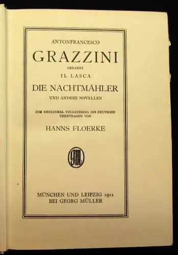 Floerke Antonfrancesco Grazzini Die Nachtmähler und andere Novellen 1912 js