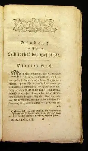 Stroth Diodors von Sicilien Bibliothek der Geschichte 1782 2. Band Sammlungen js