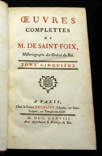 Saint-Foix 1778 Oeuvres Complettes de M. de Saint Foix, ... 6 Bde. am