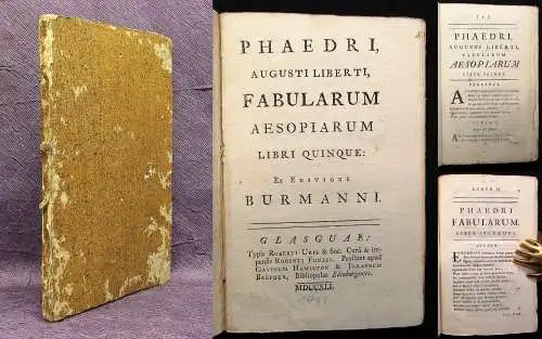 Phaedrus Phaedri Augusti Liberti fabularum Aesopiarum libri quinque 1741 js