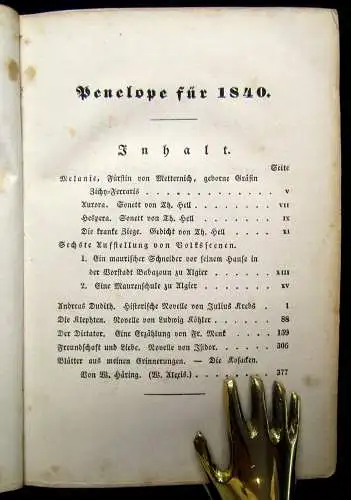 Hell Penelope Taschenbuch für das Jahr 1840 Belletristik Literatur Lyrik mb