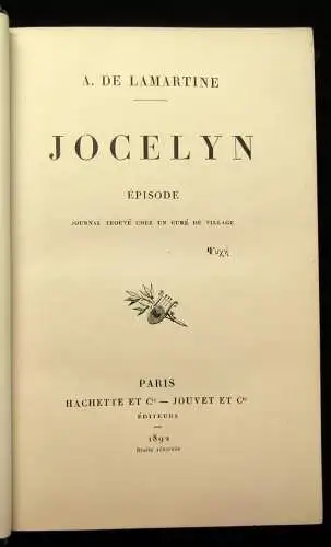 Lamartine Jocelyn Episode 1892 Belletristik Lyrik Literatur js