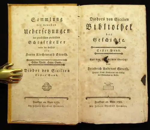Stroth Diodors von Sicilien Bibliothek der Geschichte 1782 1. Band Sammlungen js