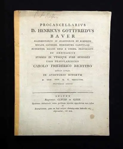 Richtero, Friederico Procancellarius D. Hernricus Gottfriedus Baver 1807 js