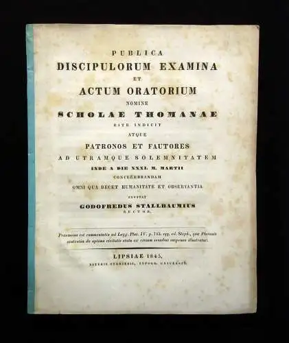Stallbaumuius Publica Discipulorum Examina et Actum Oratium Nomine 1845 js