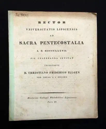 Rector Universitatis Lipsiensis Ad Sacra Pentecostalia A.D. MDCCCXXXVII 1837 js