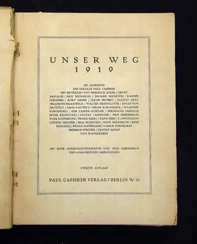 Cassirer Unser Weg 1919 Kunst Kultur Lithographie 8 ganzseitige Abbildungen js