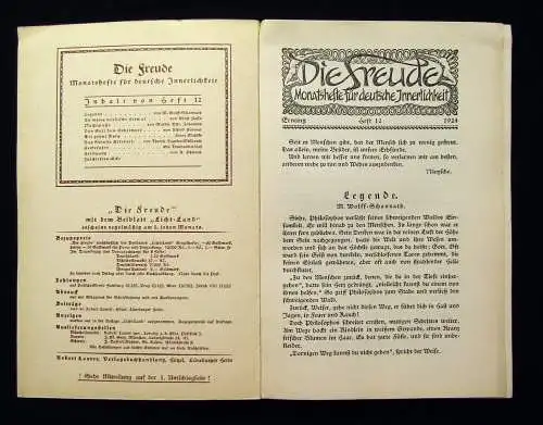 Nietzsche Die Freude Monatshefte für deutsche Innerlichkeit Jg.1 Heft 12 1924 js