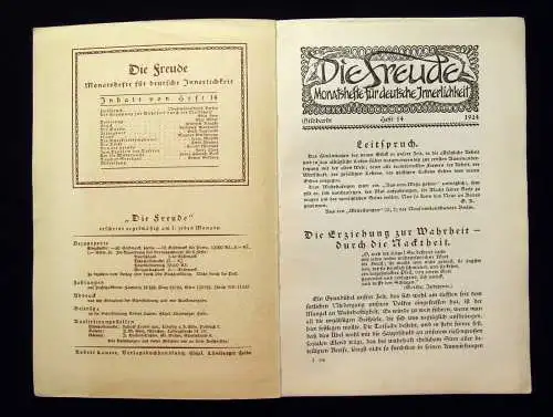 Gilbhardt Die Freude Monatshefte für deutsche Innerlichkeit Jg.1 Heft 14 1924 js