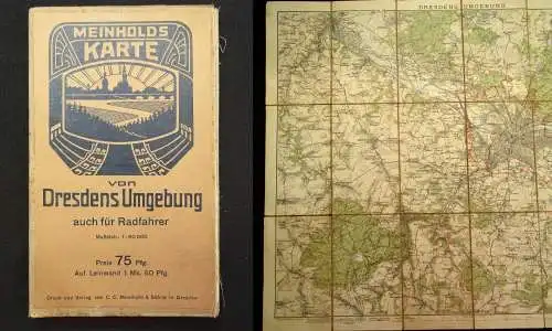 Meinholds Karte von Dresdens Umgebung 53 x 66 cm um 1915 Ortskunde Führer Guide