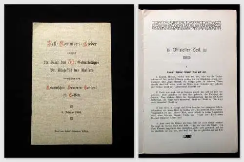 Fest-Kommers-Lieder anläßlich der Feier des 50.Gebrurtstages des Kaisers 1909