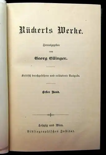 Ellinger Rückerts Werke Band 1+2 um 1890 Belletristik Klassiker Literatur