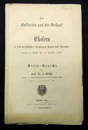 Das Auftreten und der Verlauf der Cholera Or.Ausg. selten 1874 Reise- Bericht