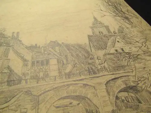 Bleistiftzeichnung Ortslandschaft Colmar im Elsass Unikat Monogramm rechts 2009