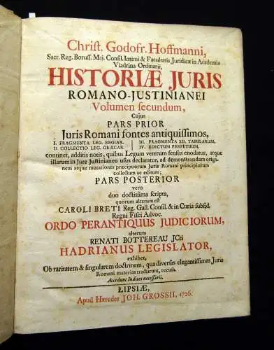 Hoffmann 1726-1734 Historiae Juris Romano-Justinianei - 2 Bde.