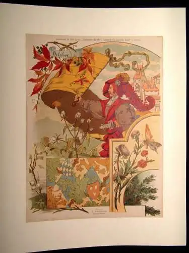 Mittelalter Burgen Adel um 1893 Chromolithographie/ Lithographie 38x 28,5 cm