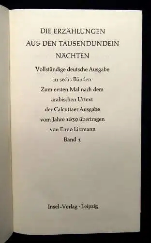 Littmann, Enno 1854 Die Erzählungen aus den Tausendundein Nächten - 6 Bde.
