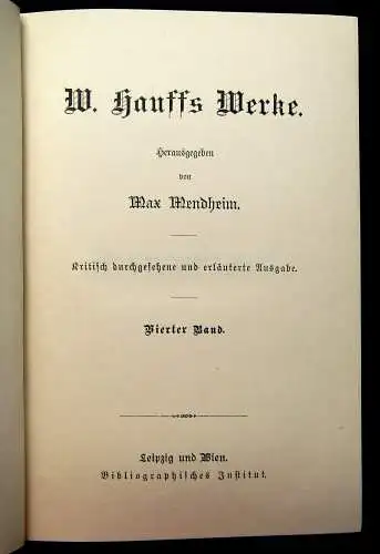 Mendheim W. Hauff´s Werke Band 1-4 um 1890 Belletristik Klassiker Literatur