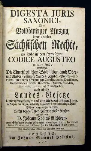 Richter Digesta Juris Saxonici vollst. Auszug derer neuesten sächs. Rechte 1774