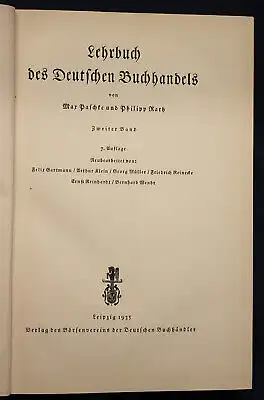 Paschke/ Rath Lehrbuch des Deutschen Buchhandels 2. Band 1935 Geschichte sf