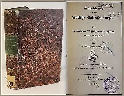 Harnisch Handbuch für das deutsche Volksschulwesen 1839 Pädagogik Schulsystem xz